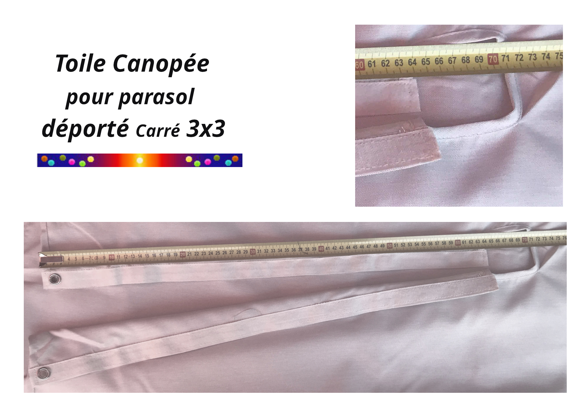 Scratch bande auto-aggripante de la toile pour parasol déporté CARRE 3X3 Canopée 7 baleines+ mat de déport.